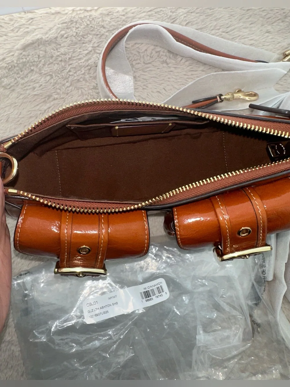 COACH Ashton Shoulder Crossbody Bag glazed leather IM/CINNAMON & 1 Cherry Charm